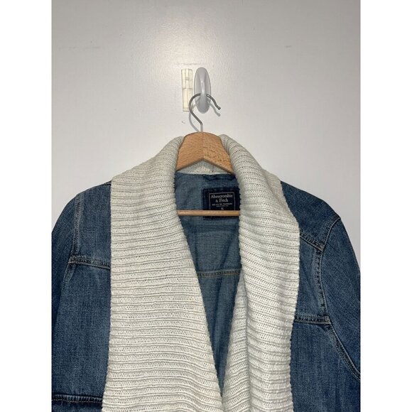 Abercrombie & Fitch Blue Denim Knit Waterfall Collar Jean Jacket Women's Size XL - Picture 3 of 10